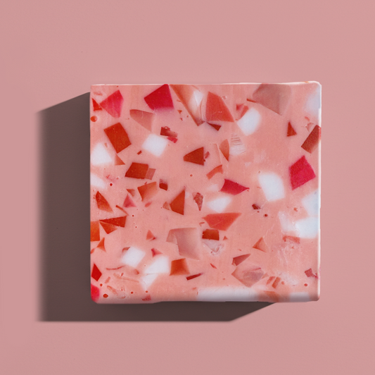 pink moon terrazzo soap top view